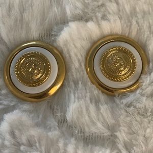 Liz Claiborne vintage logo crest pierced earrings.Signed